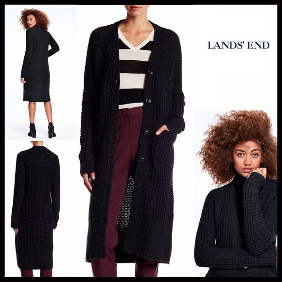 LANDS' END LONG CASHMERE BLEND CARDIGAN COAT - Picture 2 of 7